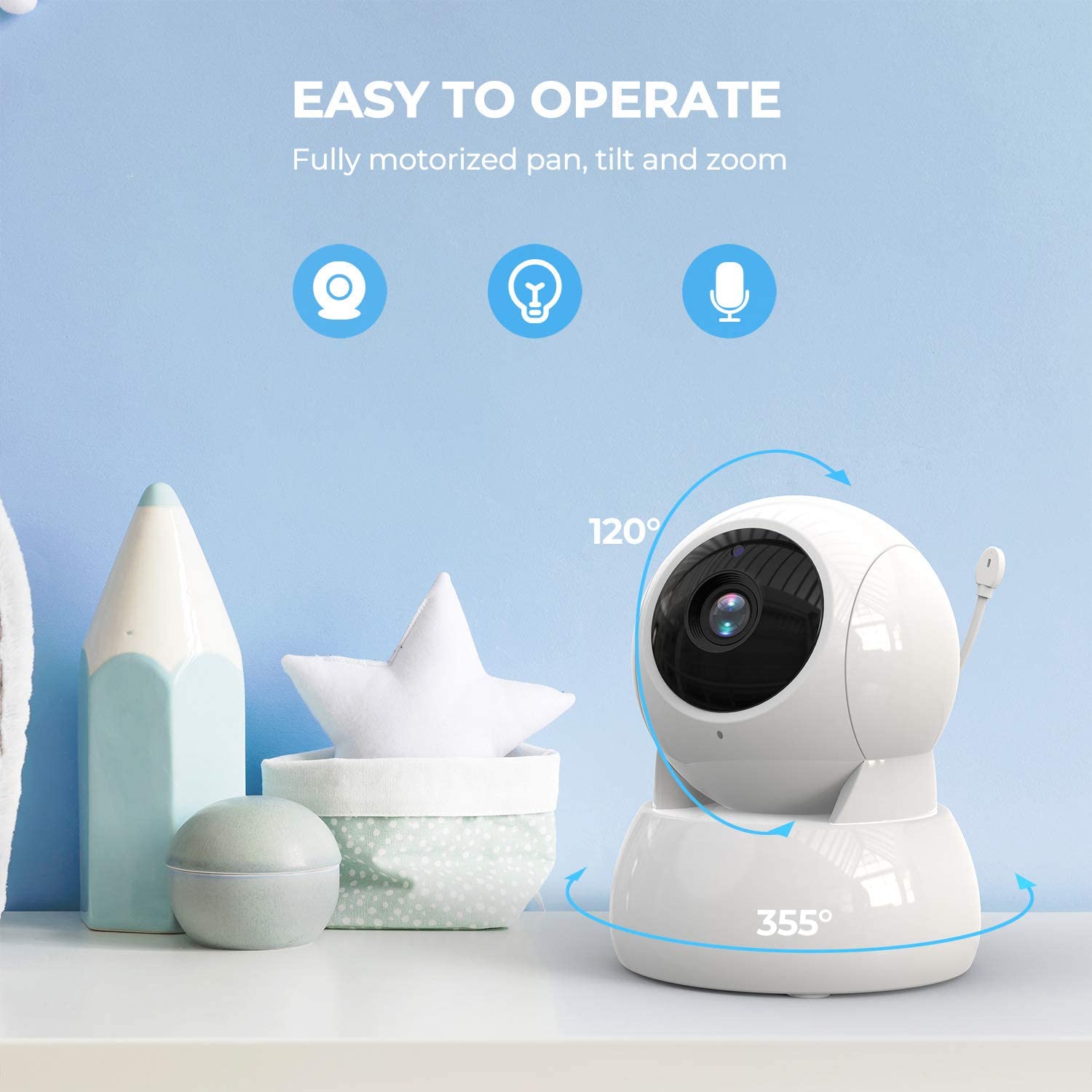 Wireless Baby Monitor - 5Inch Screen 720P Temperature Monitoring Intercom